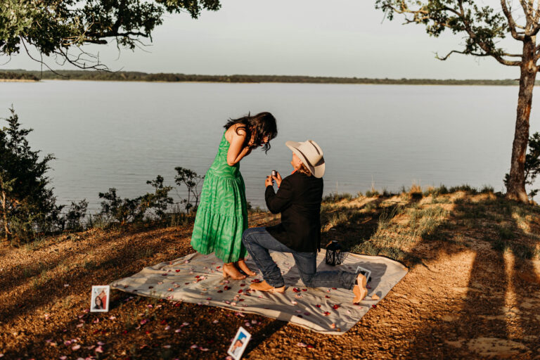 Man proposing to woman getting engaged.